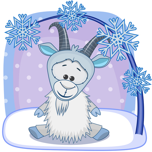 かわいいヤギと雪のクリスマスベクター 雪 クリスマス かわいい   