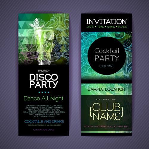 ディスコパーティーナイト招待カードベクトル01 招待カード 夜 パーティー カード   