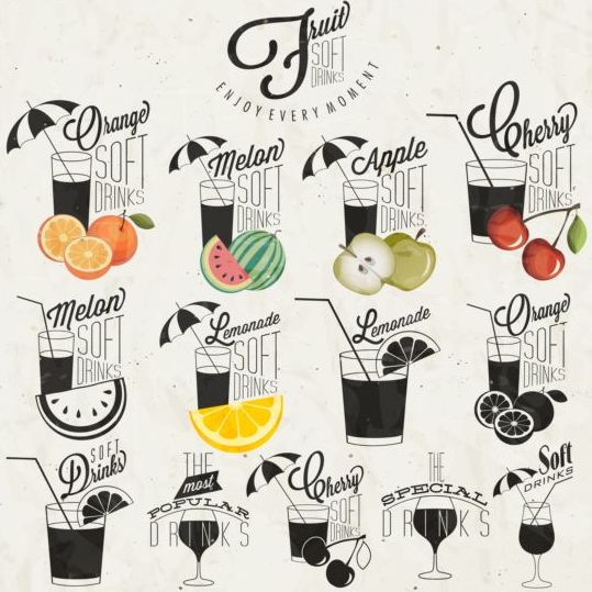 Design-Set mit Obst tranken Logos trinken Obst logos design   