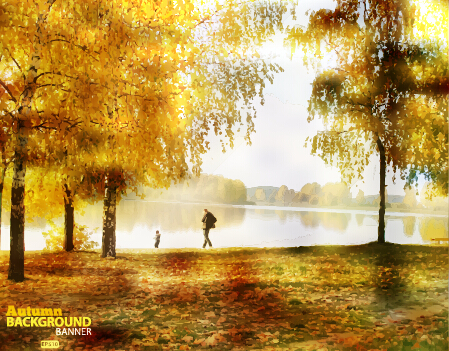 黄金の秋の風景ベクトル背景アート01 黄金 風景 背景 秋   