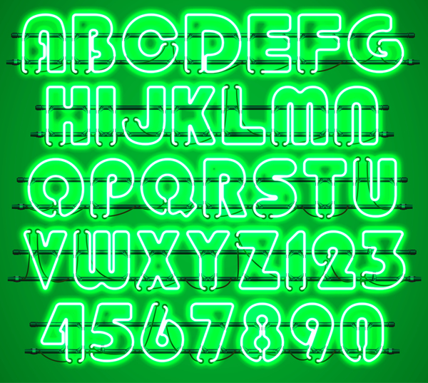 Alphabet néon vert avec des nombres vecteur 02 vert neon chiffres alphabet   