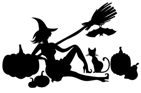 Sorcière d’Halloween avec vecteur de silhouette citrouille sorcière silhouette halloween citrouille   