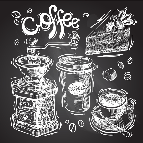 Dessiné à la main croquis café éléments vecteur 09 main elements dessiné croquis cafe   