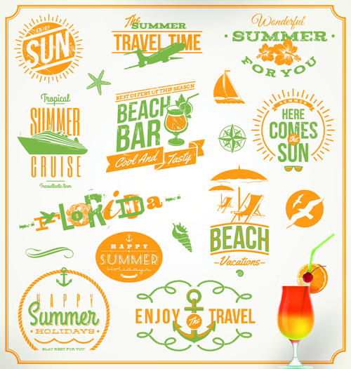 Happy Summer vacances voyage logos et étiquettes vecteur 02 voyage vacances logos logo heureux étiquettes étiquette été   