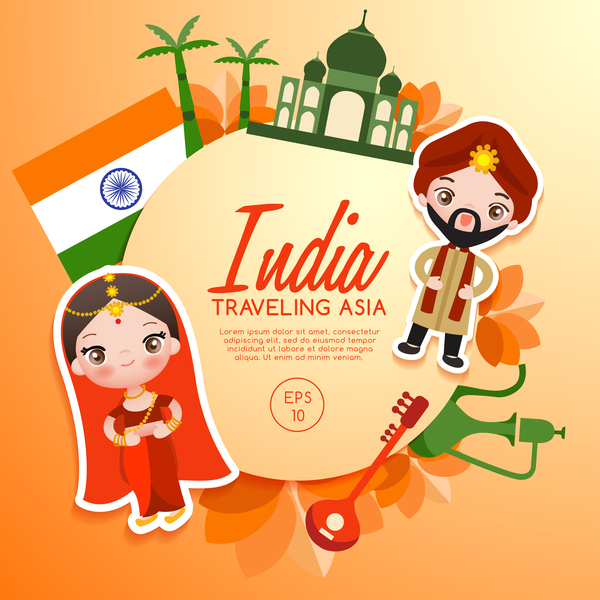 インド旅行漫画テンプレートベクトル 漫画 旅行 インド   