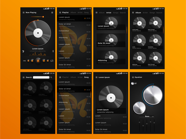 Application de musique mobile UI Dark styles Vector styles musique mobile dark app   