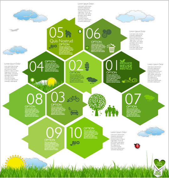 Moderne Ökologie-Infografiken grüner Schablone Vektor 10 Vorlage Ökologie modern Infografik   