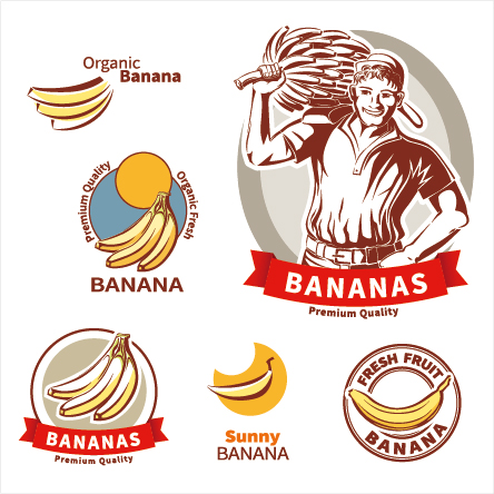Hochwertige Bananenetiketten Vektorset Qualität premium Etiketten Banane   