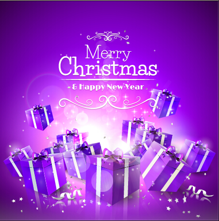 Fond de vecteur de boîte de cadeau de Noël pourpre violet Noël fond coffret cadeau   