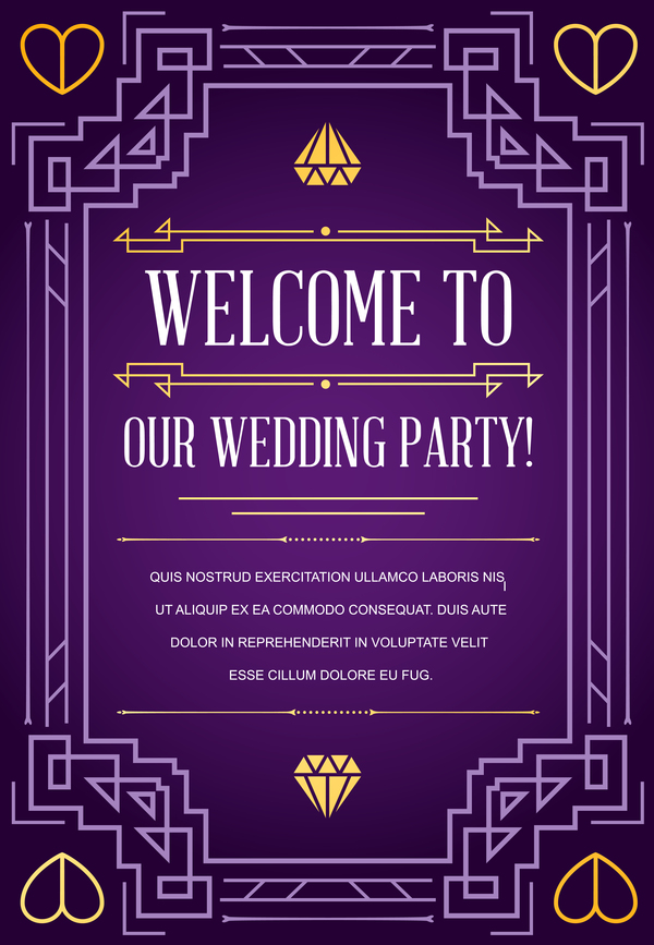 紫色の結婚式の招待状カードテンプレートベクトル03 招待状 パープル カード ウェディング   