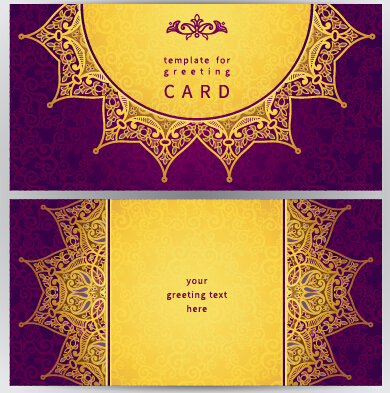 Violett mit goldenen, verzierten Grußkarten Vektor 04 ornate lila Karten gold Begrüßung   