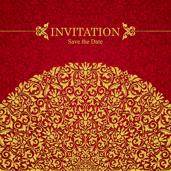 Rouge avec le vecteur de modèle d’invitation d’or 12 rouge or invitation   
