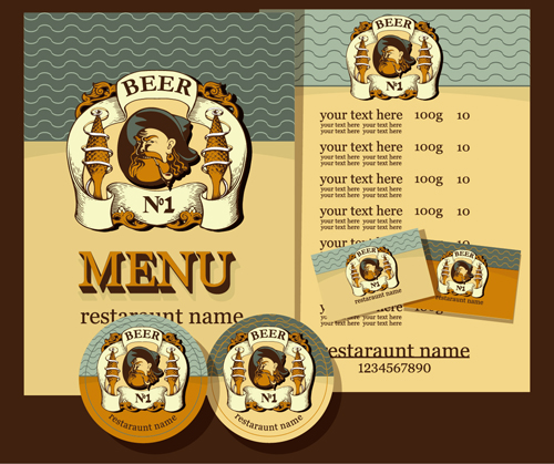 Retro-Bier-Menü mit Preisliste Vektoren 01 Retro-Schrift Reis menu liste cover   