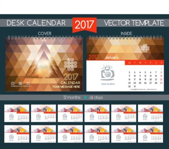 Calendrier de bureau rétro 2017 vecteur modèle 06 police rétro calendrier bureau 2017   