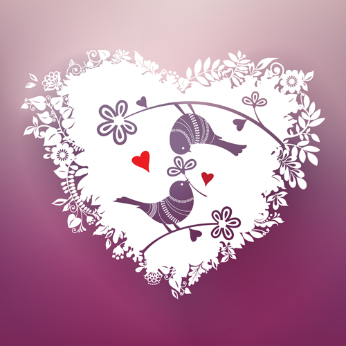 Oiseaux romantiques avec des coeurs floraux vecteur 04 romantique oiseaux floral coeurs   