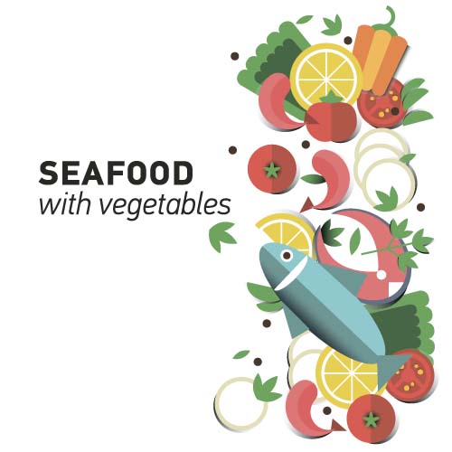 Meeresfrüchte mit pflanzlichem Vektormaterial 02 Meeresfrüchte Gemüse   