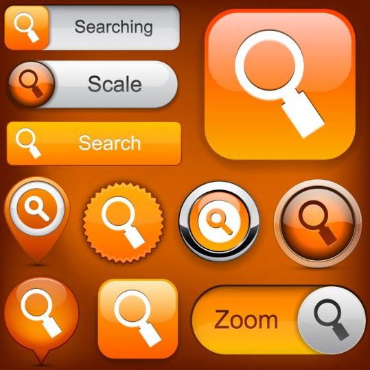 Leuchtender orangefarbener Suchknopf Vektor Suche orange glänzend button   