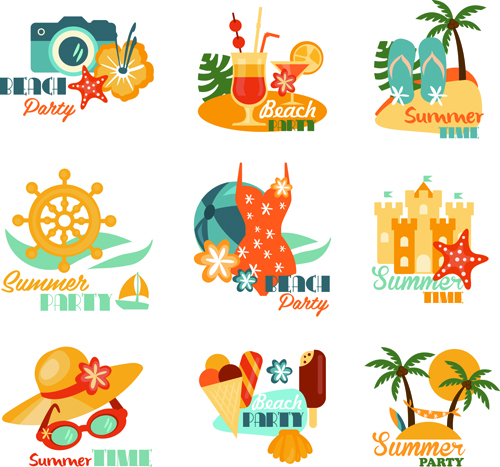 Sommerferienlabels Oldtimer Vektor 02 Urlaub Sommer Jahrgang Etiketten   