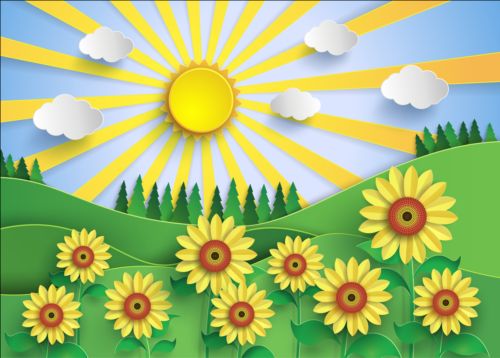 Sonnenblume und Sonne mit Waldvektor Wald Sonnenblume Sonne   
