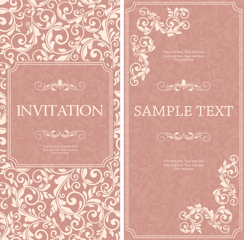 Vintag rosa Einladungskarten mit floralem Vektor 03 pink Einladungskarten   