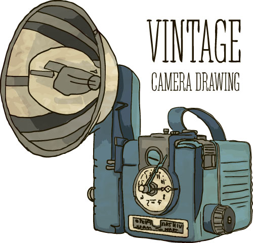 Appareil photo vintage à la main dessin vecteurs ensemble 10 vintage main Dessin camera   