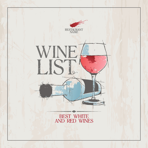 Weiß mit Rotweinhand-Zeichnung Deckungsvektor Zeichnung Wein rotwein menu Handzeichnung design cover   