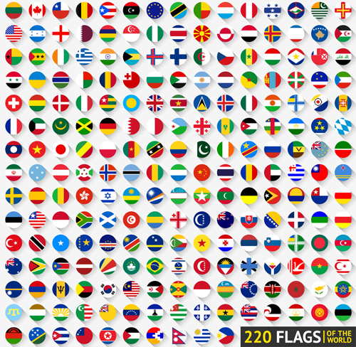 Drapeaux du monde rond icônes vecteur matériel monde matériel icônes drapeaux   