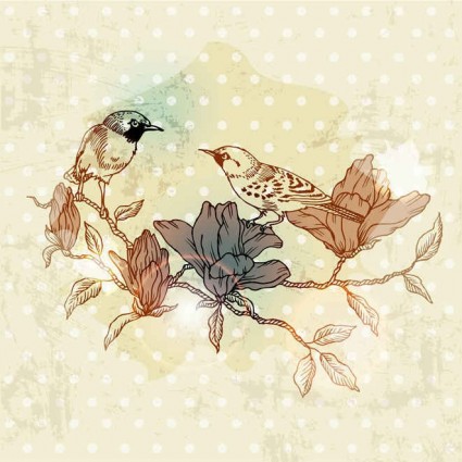 Europäischer Retro-Vogelblumenmal-Vektor 01 Vogel Retro-Schrift Malerei Grafik europäisch Blume   