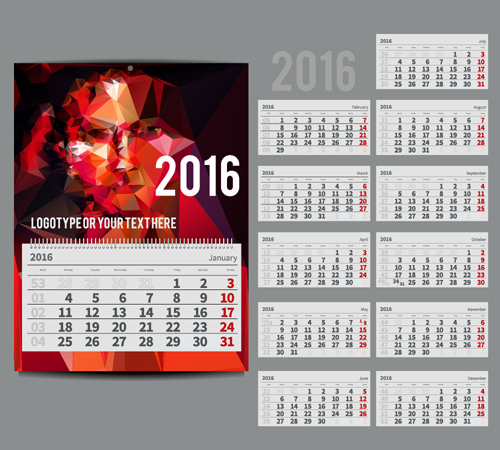 2016 nouvel an bureau calendrier vecteur matériel 112 neuf matériel calendrier bureau année 2016   