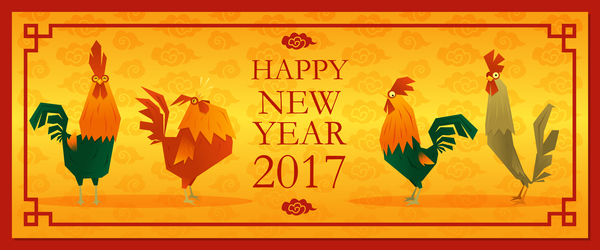 Happy New Year 2017 fond avec coq vecteur 01 nouveau happy coq année 2017   