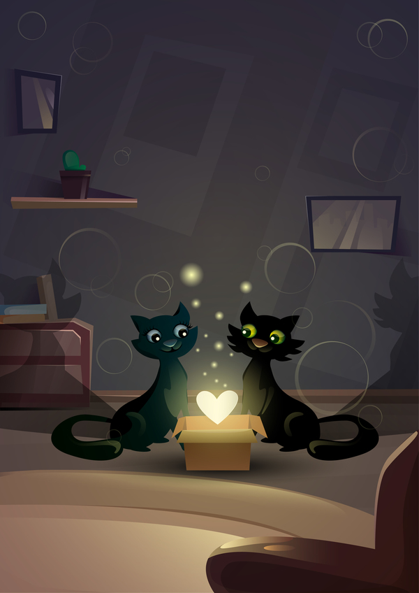 Amour de chat noir avec la Saint-Valentin carte vecteur 05 Noir jour de Valentine chat carte amour   