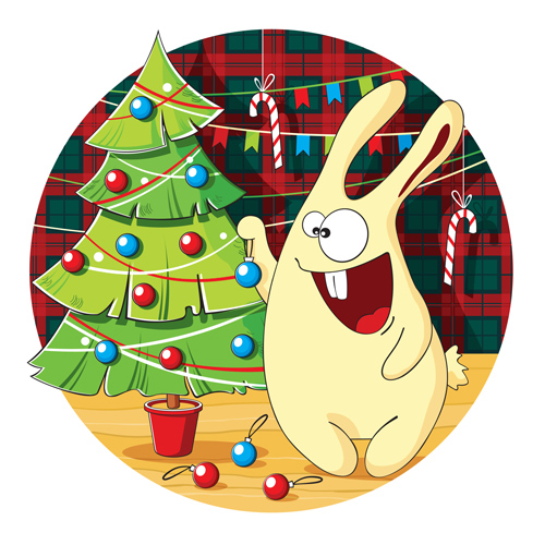 Lapin de dessin animé décore avec le vecteur d’arbre de Noël Noël Lapin dessin animé decorates arbre   