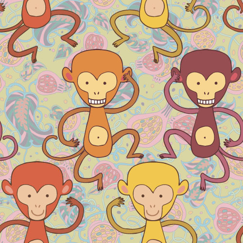 Cartoon singe vecteur Seamless patterns 02 seamless patterns monkey cartoon   