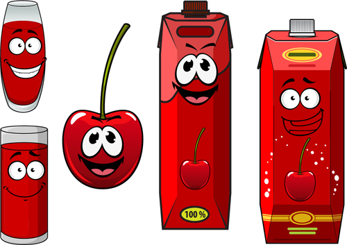 Emballage de style de dessin animé avec le jeu de vecteur de jus 05 style packaging jus dessin animé   