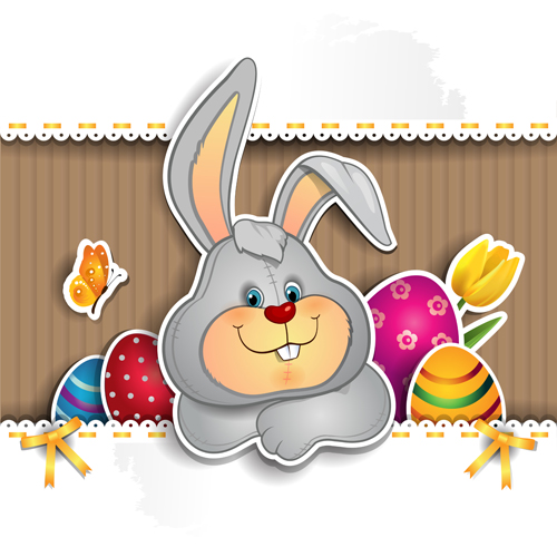 Niedliches Kaninchen mit Osterhintergrund Vektor 02 Ostern Kaninchen Hintergrund cute   