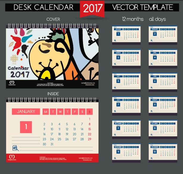 Schreibtischkalender 2017 Vektor Retro-Vorlage 08 Schreibtisch Retro-Schrift Kalender 2017   