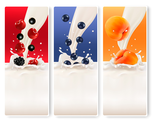 Fruits avec la bannière de vecteur de lait de Splash 01 splash lait fruits Bannière   
