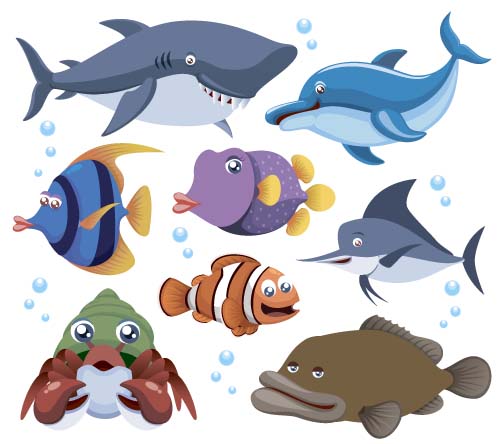 Lustige Meerestier-Karikaturenvektoren setzen auf 05 tier marine funny cartoon   