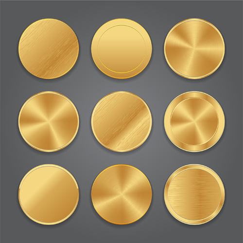 Runde Goldknopf-Vektor-Set Vorlage Labeln gold button blank   