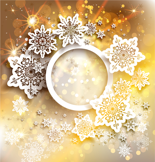 Goldener Weihnachtshintergrund mit Schneeflocken-Vecror 01 Weihnachten Schneeflocke Hintergrund gold   