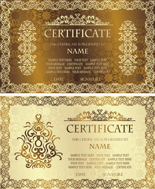Goldene Schablone Zertifikate Design Vektor 01 Zertifikat Vorlage golden   