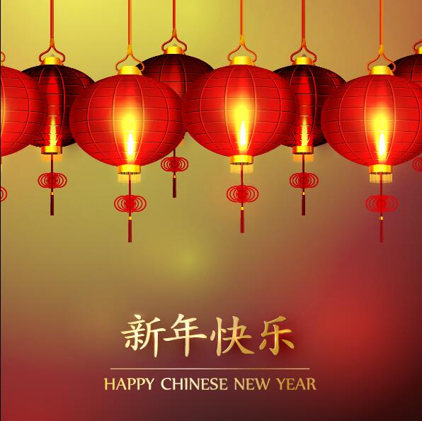 Glückliche chinesische Neujahrs-Grußkarte mit Laternen-Vektor 19 Neu lantern Karte Jahr happy Chinesisch Begrüßung   
