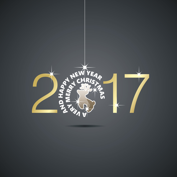 Happy New Year 2017 boule de Noël cerf noir vecteur nouvel an boule de Noël 2017   