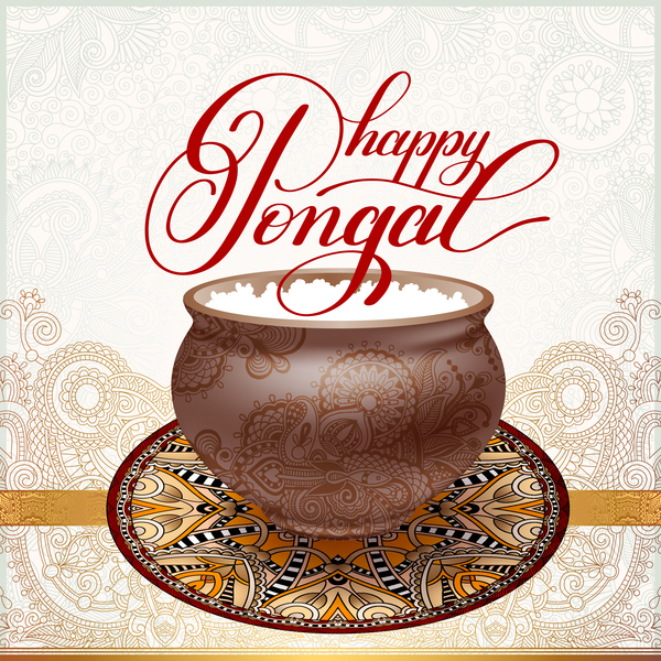 Joyeux Festival de Pongal avec décor floral vecteur matériel 03 Pongal happy floral festival decor   