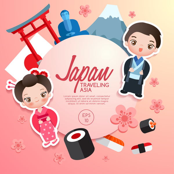 Japan reist Cartoon-Vorlage Vektor Reisen japan cartoon   