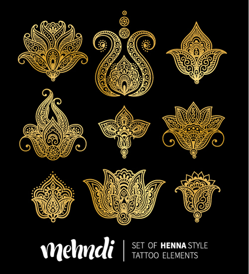Mehndi styles henné tatouage éléments vecteur 11 tattoo styles Mehndi henné elements   