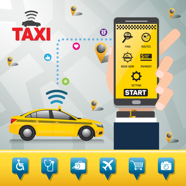 Mobile service de taxi application vecteur infographique 05 taxi service mobile infographie application   