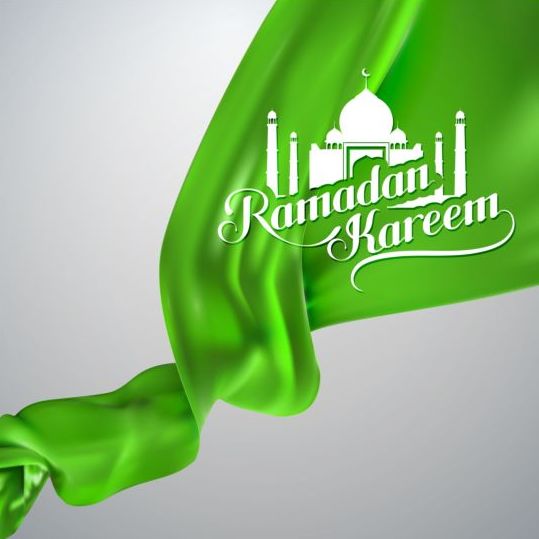 Ramadan kareem Hintergrund mit grünem Seidengewebe Vektor 01 Stoff Seide ramadan kareem Hintergrund grün   