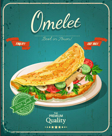 Retro-Werbe-Plakat omelet Lebensmittelvektor 01 Werbung poster Omelette   