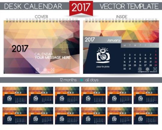 Retro-Schreibkalender 2017 Vektorvorlage 25 Schreibtisch Retro-Schrift Kalender 2017   
